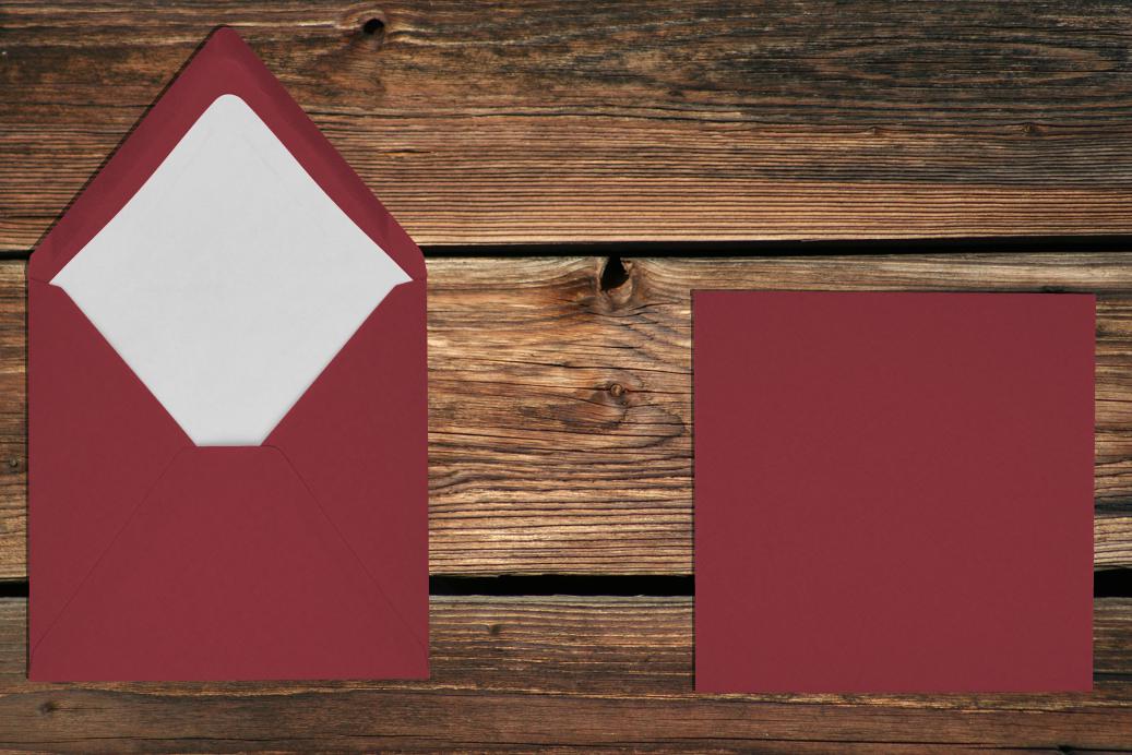 Briefhüllen mit Seidenfutter 164x164 mm Nassklebend Rosso gerippt 100 g/qm